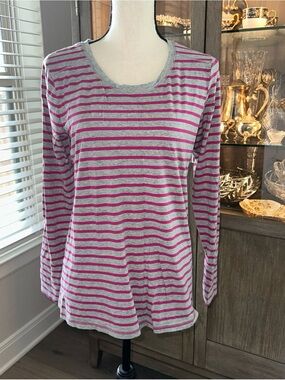 a.n.a Gray and Pink Striped Long Sleeve Tee